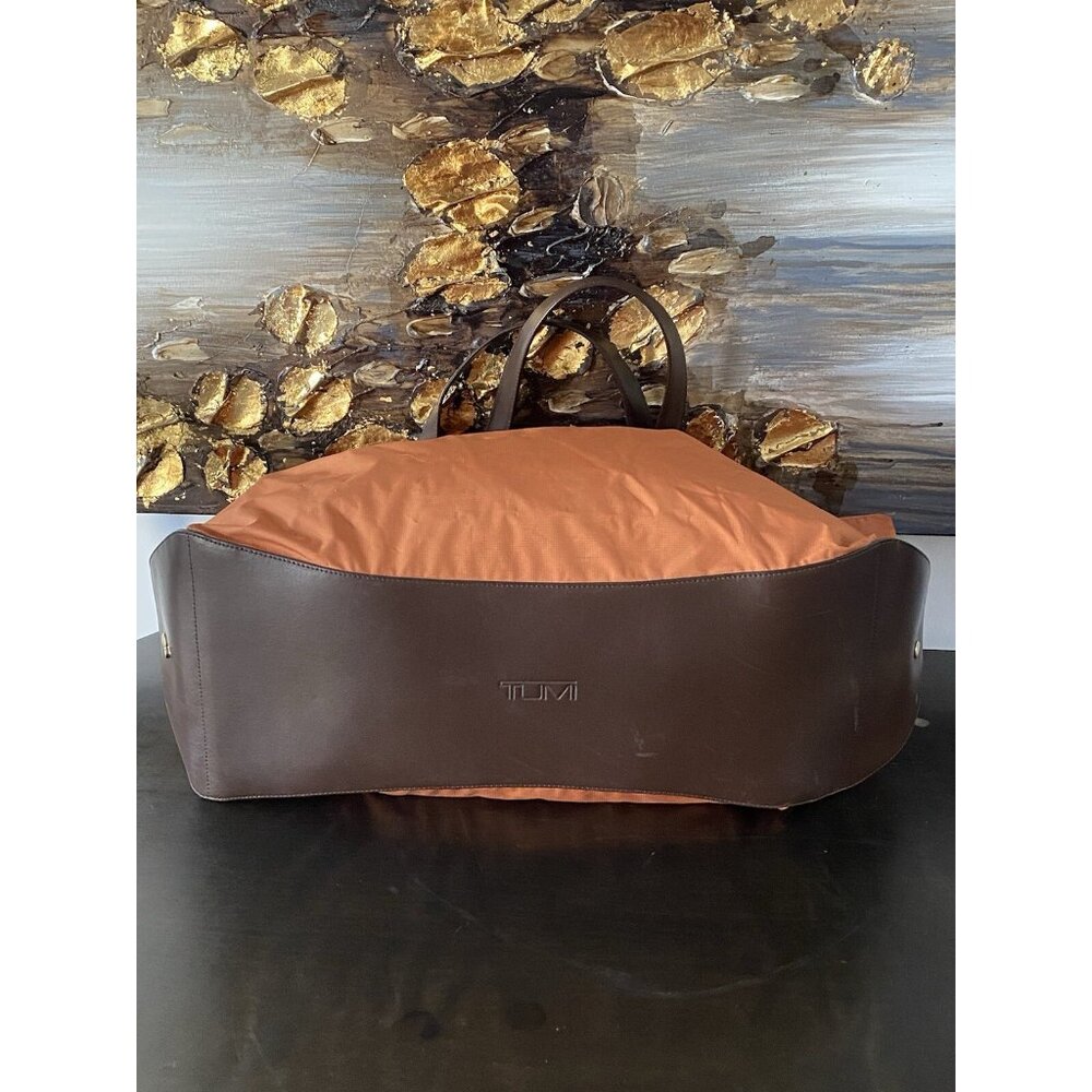 Tumi Foldable Packable Leather Bottom Orange Duff… - image 4